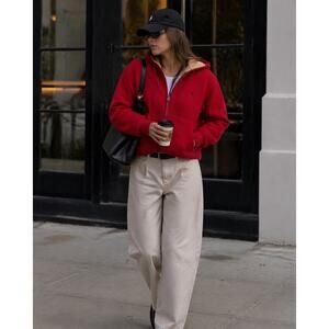 Vintage Polo Ralph Lauren Jacket Removable Hood Cherry Red Wool Large Full Zip